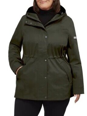 ​Hunter Olive Green Hooded Utility Rain Jacket XXL - Drawstring Waist